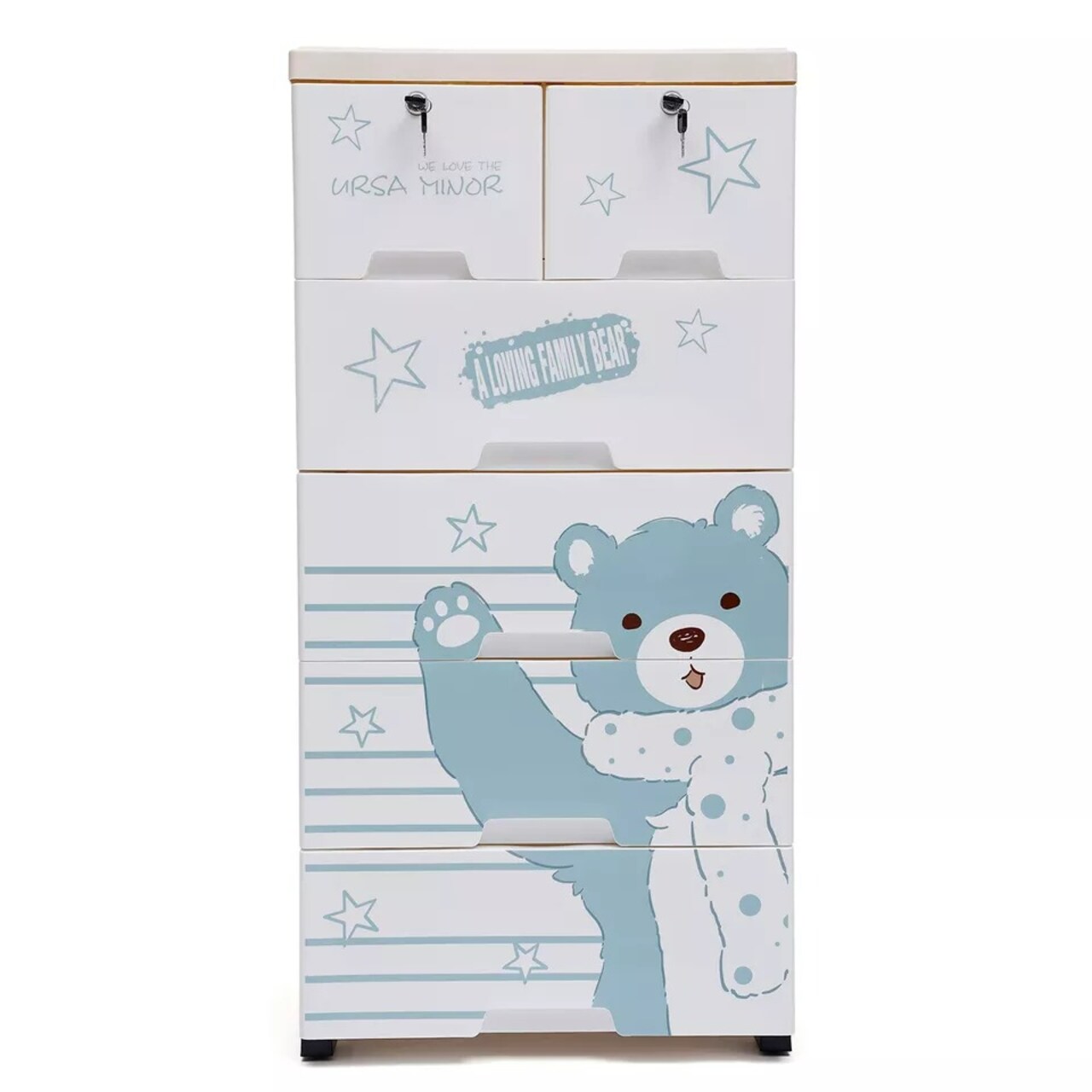 5-Layer Polar Bear Closet 6-Drawers Tall Dresser Organizer Dolls Storage Cabinet